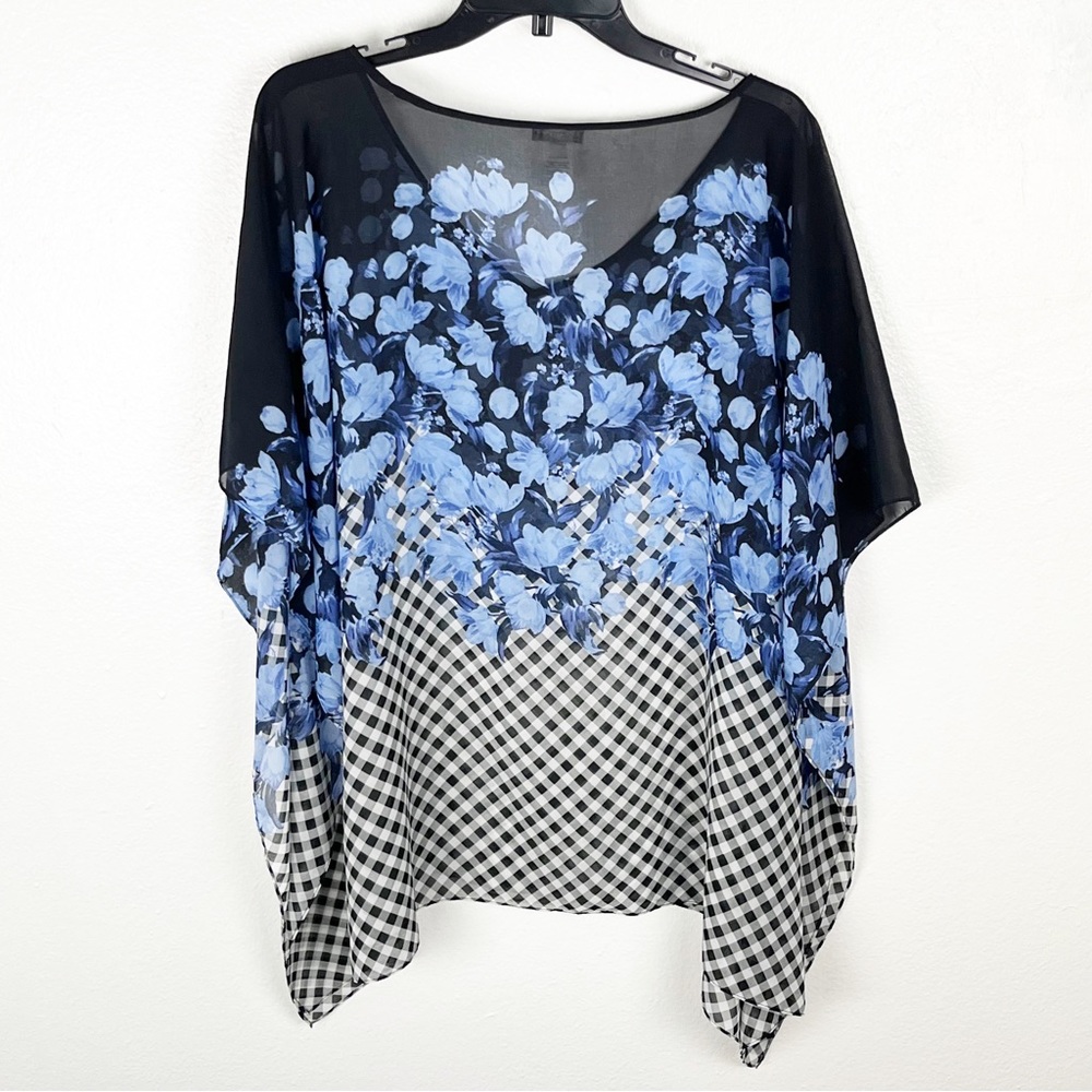 TALBOTS Factory Sheer Mixed Prints Poncho Top, Size L/XL
